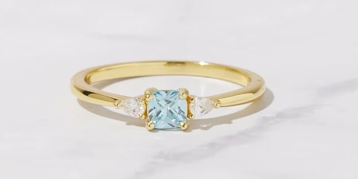 Dainty Aquamarine Ring with Diamonds - 1