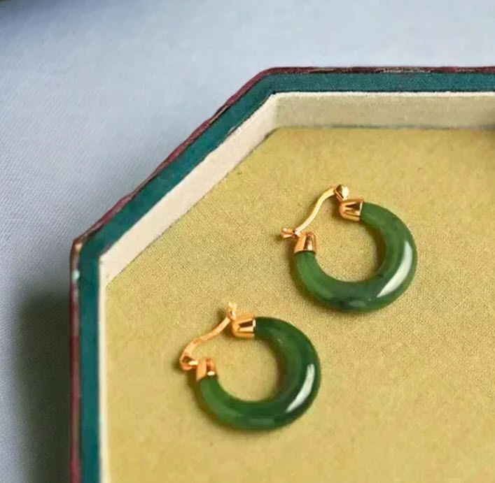 Hetian Jade Hoop Earrings - 2