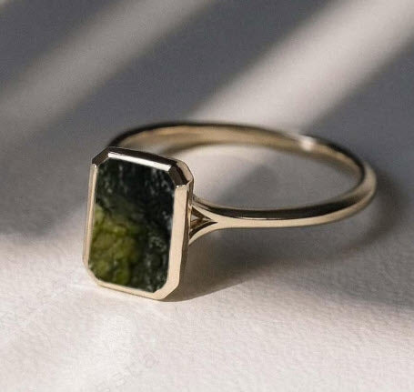 Gold Moldavite Ring