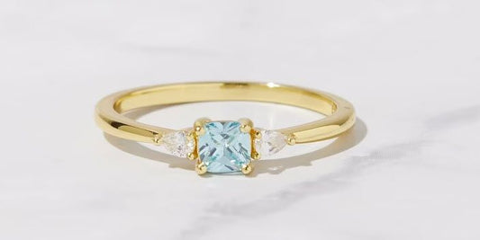 Dainty Aquamarine Ring with Diamonds - 1
