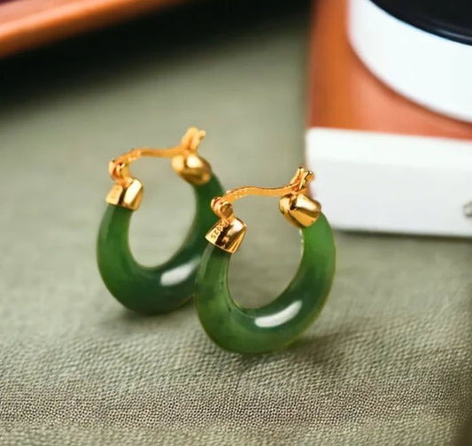 Hetian Jade Hoop Earrings - 1