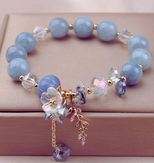 Blue Flower Beaded Bracelet For Women