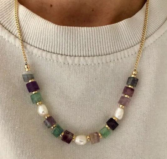 Flourite and Pearl Necklace