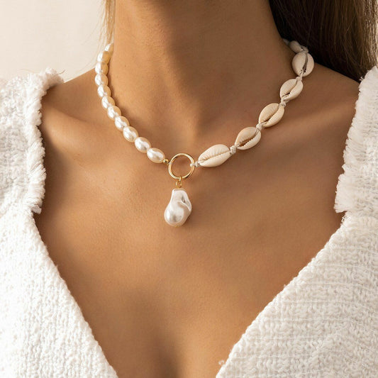 Pearl Shell Necklace Women Natural Pendant Chain Boho Jewelry